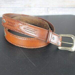 Wrangler Brown Leather Belt Men Silver Buckle 1.5 inch Wide Western Size 44/110